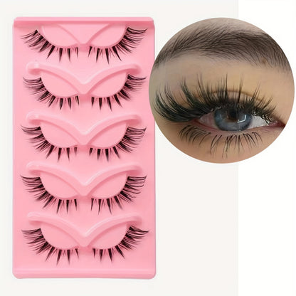 CURSAVELA Fox Eye Wispy Lashes - 5 Pairs Transparent Band 3D Curling Cat Eye Effect