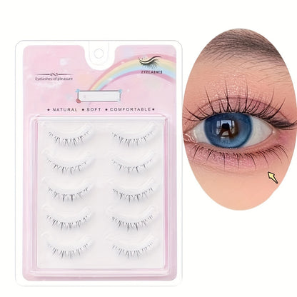 5/10 Pairs Flame Fairy Eyelashes – Manga Crossed, Extra Long, Full, Thick, Slender 3D Fake Lashes, Reusable, Natural Look with Transparent Stem for Party and Club.