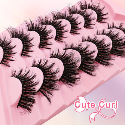 7 Pairs Cat Eye False Eyelashes Set, Fluffy Natural Comfort, C Curl, Reusable, for Beginners - 13-15mm, 16-18mm, 19-21mm Lengths