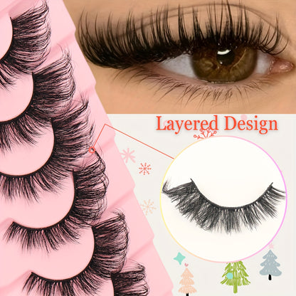 Russian Volume Cat Eye False Eyelashes, 5 & 7 Pairs Mixed Styles, Self-Adhesive D & DD Curl, Reusable, Beginner-Friendly, Natural Look, Extra Long Fluffy Lashes