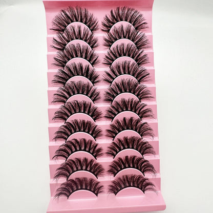 10 Pairs 8D Fluffy Faux Mink Cat Eye False Eyelashes - D Curl, Mixed Styles, 13mm-18mm, Self-Adhesive & Reusable with Glue