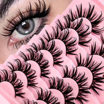 CURSAVELA 7 Pairs of D-Curl 19mm Manga Lashes - Thick & Wispy, Natural Slender Style for Cosplay & Anime Looks