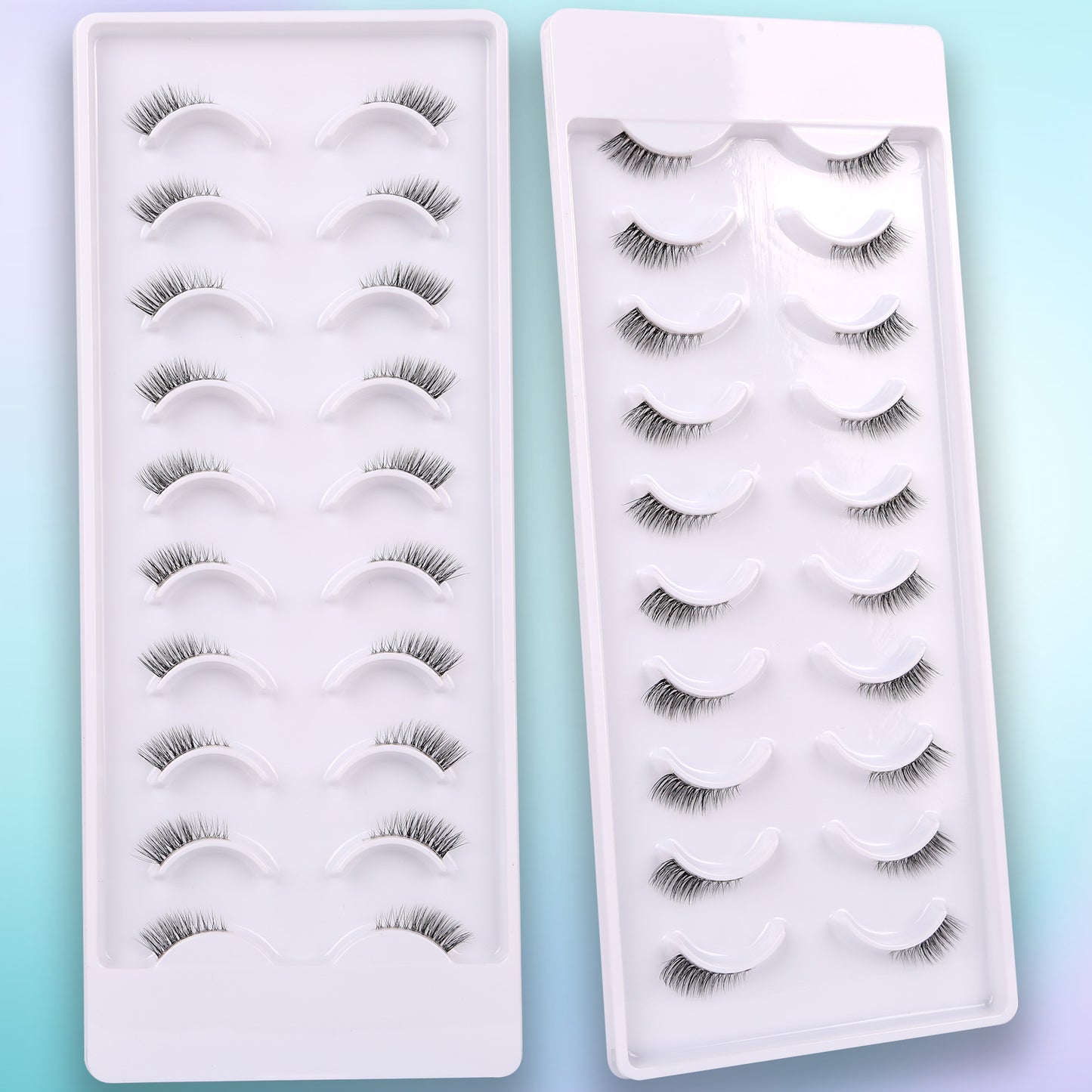 False Eyelashes Natural Look Half Lashes Short Wispy Lashes Pack Cat Eye 3D Faux Mink Lashes Fluffy Fake Eyelashes 10 Pairs Multipack