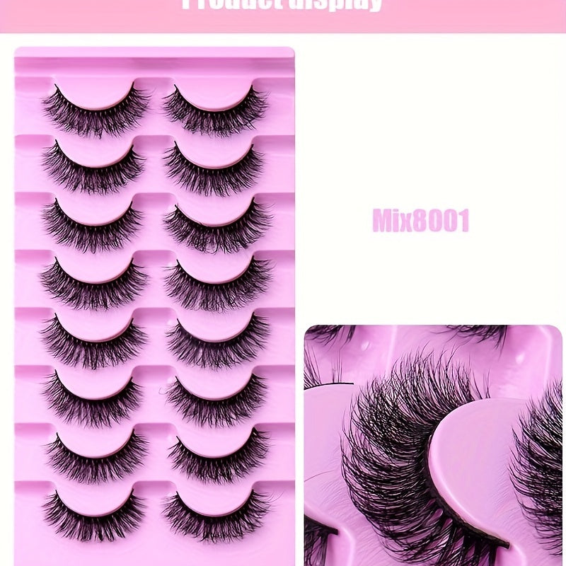 8 Pairs/Set Luxurious Faux Mink False Eyelashes - Natural, Curled, Voluminous, Multilayered, Lightweight for Daily and Dating Makeup - Unscented and Easy to Use