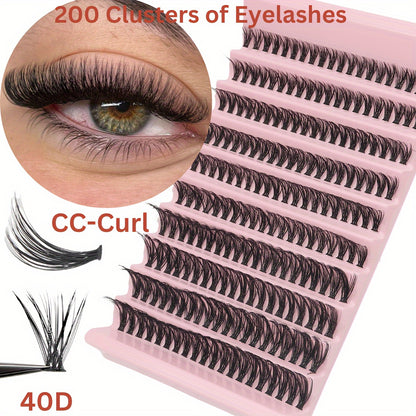 80D/40D Mixed Cluster Eyelash Extensions, 0.07mm, Russian DD & C Curl, 10-16mm, Self-Adhesive, Beginner-Friendly, Reusable False Eyelashes Kit