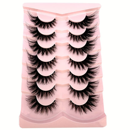 7 Pairs of Stunning Cat Eye 3D Natural False Lashes – 5D Fluffy Soft Cross Manga Lashes Wispy Natural Eyelash Extension Makeup for Dramatic Eye Look