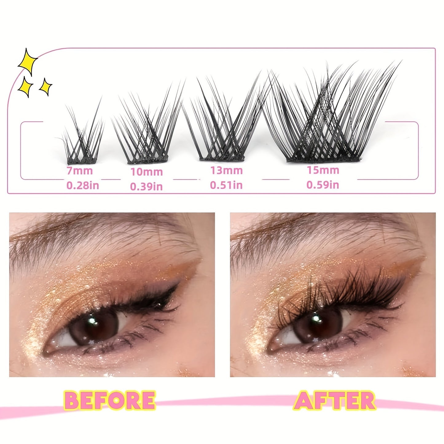 64PCS DIY Fox Eye Individual Cluster Lashes, Natural Manga Wispy Mixed Lengths Cat Lash Extensions for a Dramatic Look