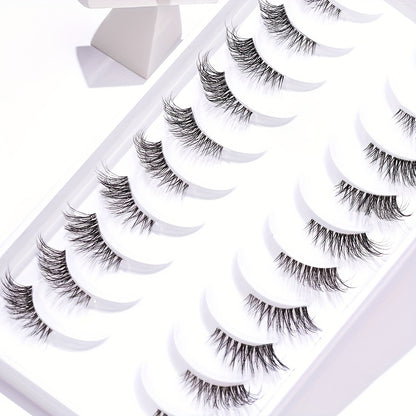 10 Pairs of Luxurious Wispy Half Lashes - Natural Look, Clear Band, Lightweight, Reusable, Perfect for Daily, Dating, and Party Makeup.