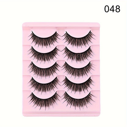 5 Pairs Dramatic Manga Lashes, 3D Wispy Cross Style, Reusable & Lightweight for Anime-Inspired Look