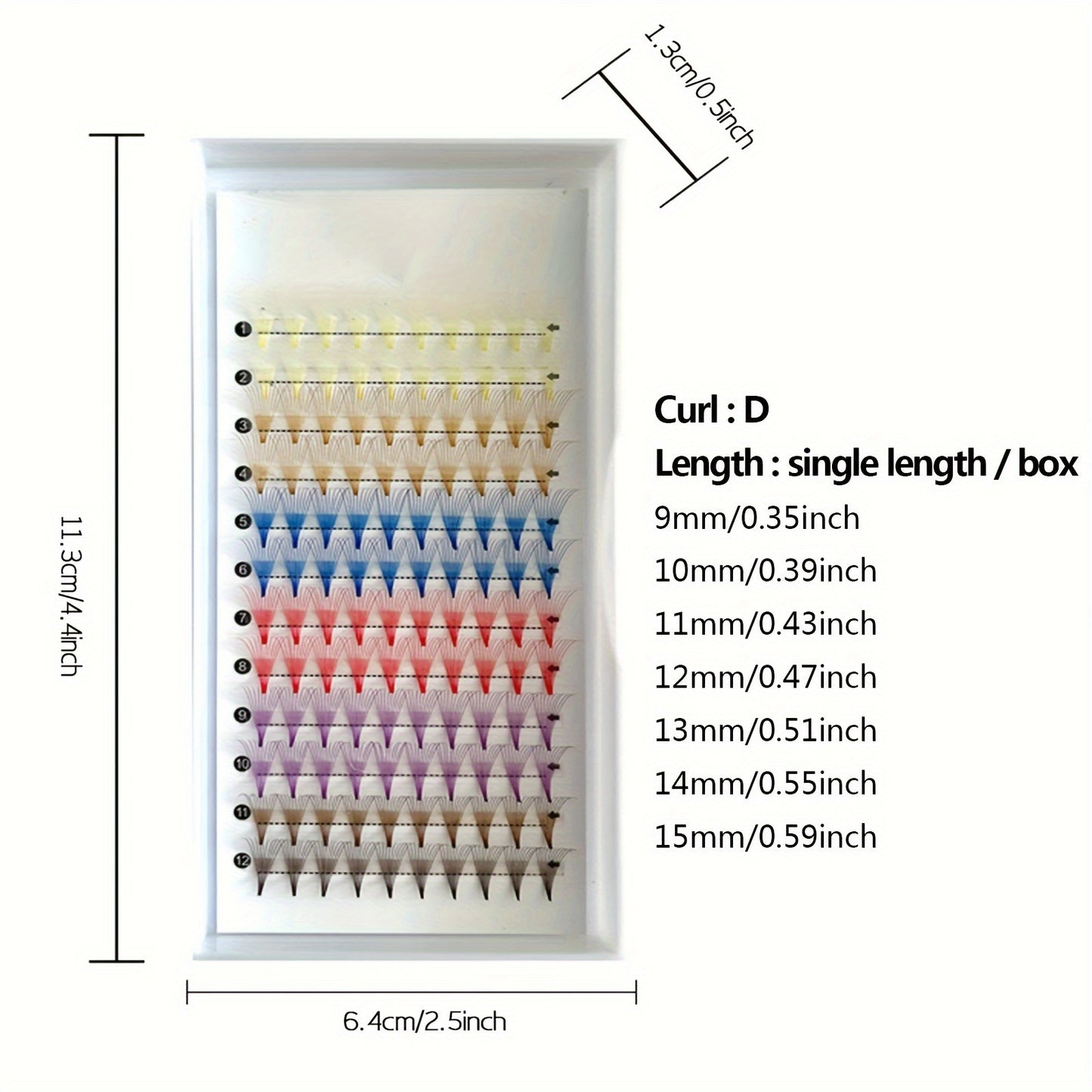 Colorful 10D Volume Fan Eyelash Extensions - 120 Clusters, Pointed Base, Easy-to-Apply & Reusable, Ethically Made, D-Curl, Mixed Colors (Yellow, Blue, Purple, Brown).