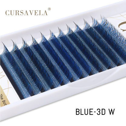 CURSAVELA Blue/Purple W Pre-Made 3D Volume Eyelashes – C/D Curl (8-15mm, 8-14mm, 8-12mm), Perfect for Cosplay