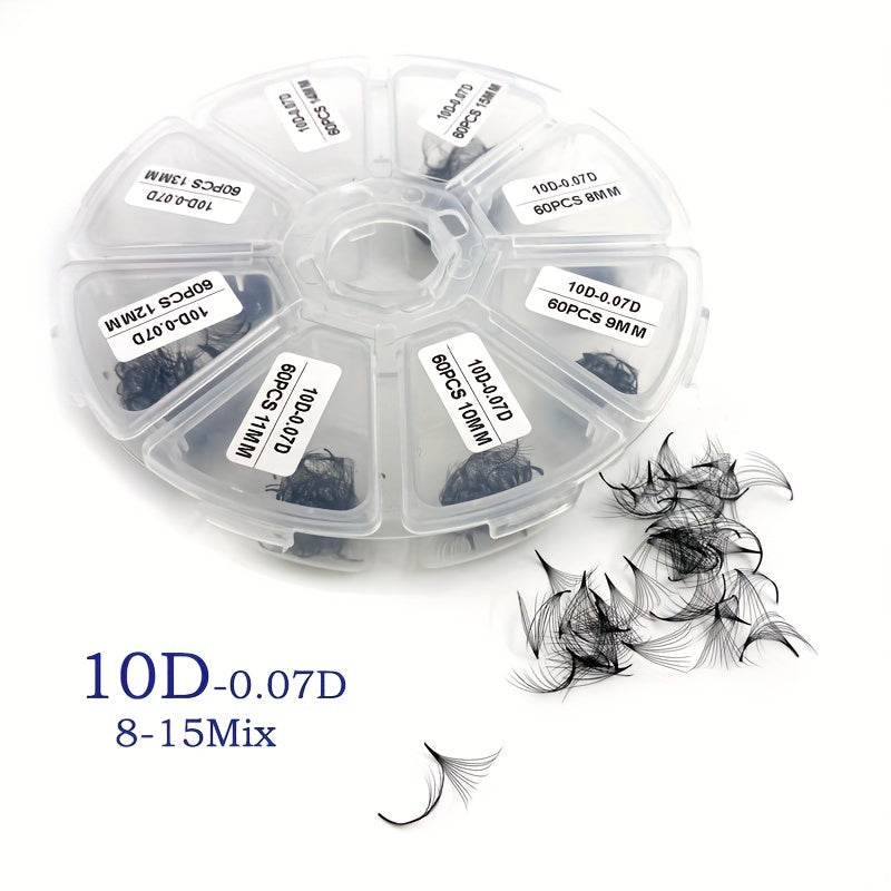 480pcs Premade Fan Cluster Lashes - 10D/12D/14D, 0.07 Thickness, D Curl, 8-15mm Lengths - Handmade Volume Eyelash Extensions for Beginners & Reusable.