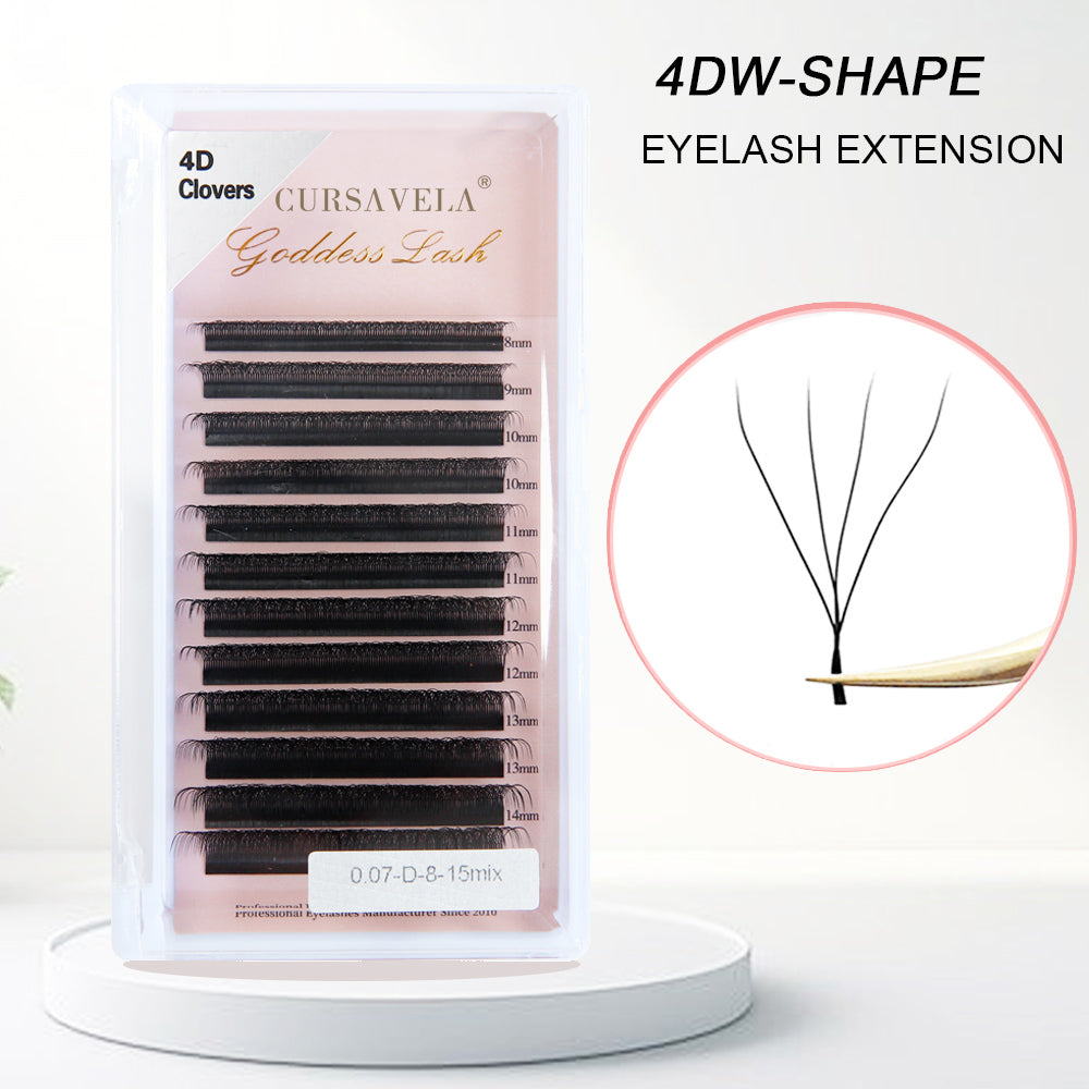 W Pre-Made Eyelashes CURSAVELA 3D-8D W Shape Lashes. Premium 4D Premade Fan Extensions, 0.07 C/D Curl. Soft and Natural.