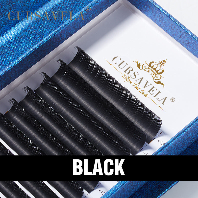 Ellipse Flat Eyelashes CURSAVELA 100pcs Ellipse Flat Eyelash Extensions-Soft Tips,Lightweight Individual Mink Lashes.