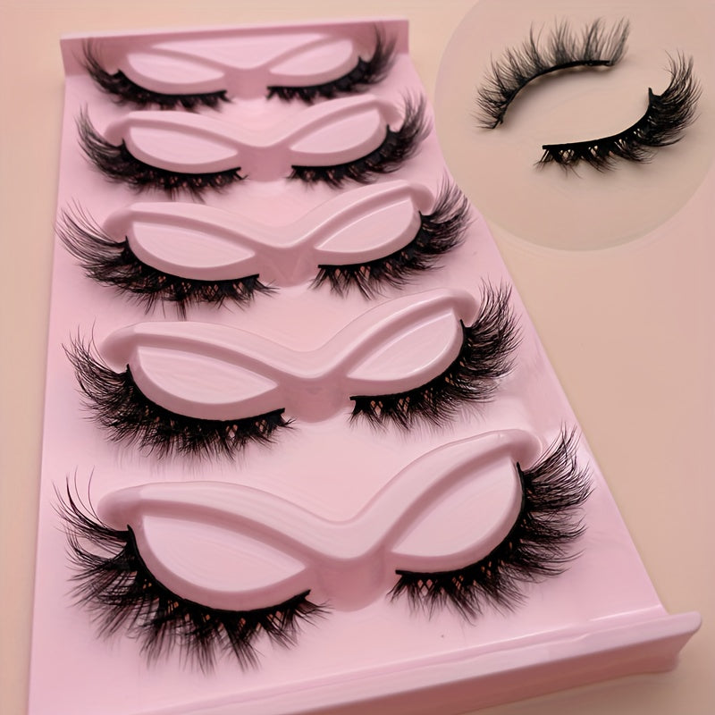 5 Pairs of Fox Eye Lashes, Winged Short Strip Lashes, Natural Cat Eye Effect, 3D Faux Mink, Lightweight and Breathable, Perfect for Daily Wear and Parties.