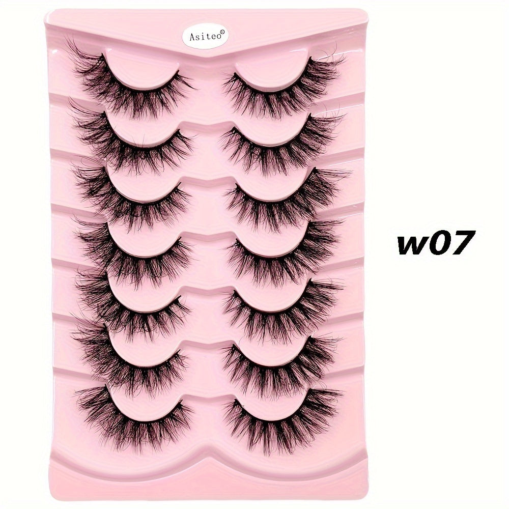 7 Pairs 3D Faux Mink Eyelashes Set - Natural & Cross Style Mixed, Fluffy Volume, C Curl, Reusable False Lashes for Beginners, Multiple Sizes 13-18mm