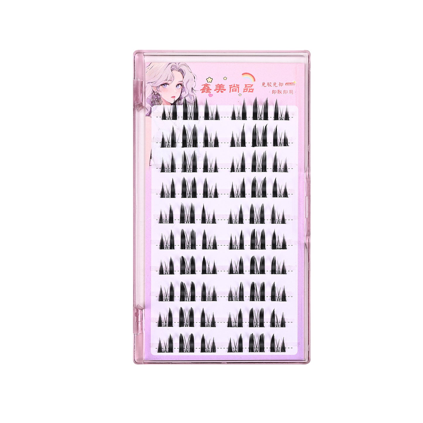 100 pcs Glue-Free Cat Elf False Eyelashes: Segmented, Self-Grafting, 10 Rows for Voluminous Look