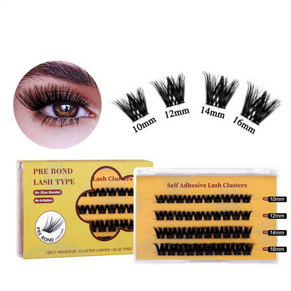 Individual DIY lashes Self-Adhesive Fluffy Cluster Eyelash Extensions - No Glue Needed, 40pcs/100pcs, Dense & Voluminous, 10-16mm Length, Easy Application, Doll & Cat Eye Look