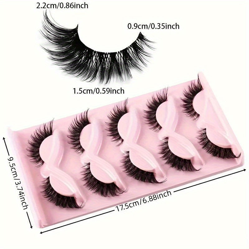 100pcs 5 Pairs Natural Cat Eye False Eyelashes - Winged Ends for Manga-Inspired Long, Dramatic Look