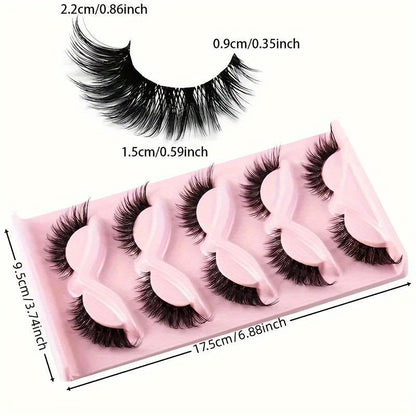 100pcs 5 Pairs Natural Cat Eye False Eyelashes - Winged Ends for Manga-Inspired Long, Dramatic Look