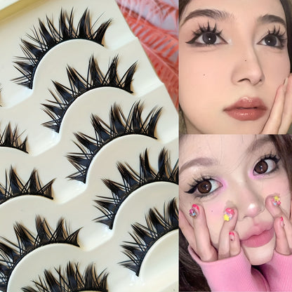 5 Pairs Little Devil Cosplay False Eyelashes: Hard Stem, Tapered Tail, Thick Eye-End Extension for Cute Sisters Style