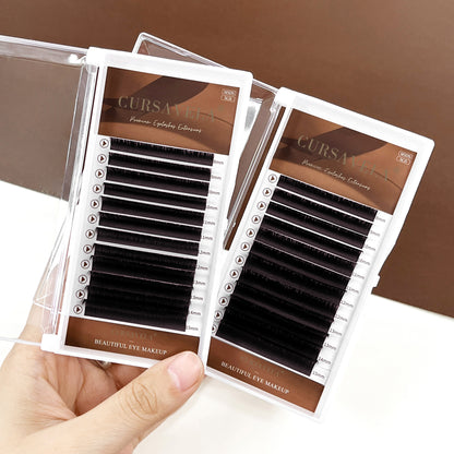 100pcs CURSAVELA Cashmere Bron Easy Fan Eyelash Extensions Brown Auto Fans Silk Handmade Volume Lashes