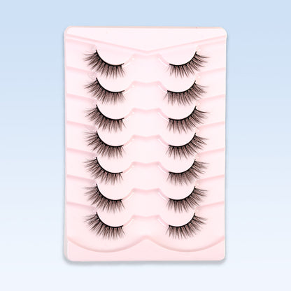 CURSAVELA 7 Pairs Half Eye 3D Short Cat Eye False Eyelashes, Faux End-Half Style