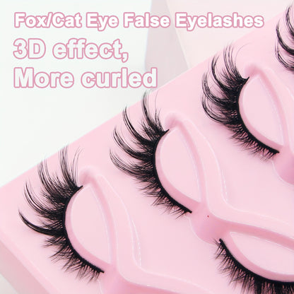 3D Fluffy Fox Eye False Eyelashes - Natural Look, Faux Mink, Lightweight & Reusable, Dramatic Volume