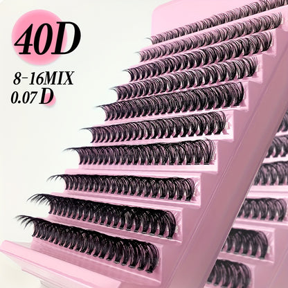 Individual DIY lashes 40D Thick Curling Lashes, 8-16mm Mixed Length, C/D Curl, Lightweight Waterproof DIY Self-Grafting 3D Effect Manga Lashes for Daily Wear