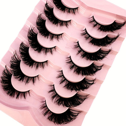 7 Pairs Cat-Eye Lashes, 3D Faux Mink Eyelashes, Curling Winged Natural Realistic Messy End Eye Elongated Thick False Eyelashes