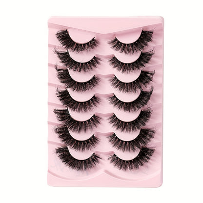 7 Pairs Fluffy False Eyelashes, Cat Fox Eye Effect, D-Curl Mink Eyelashes, 8D Thick Volume Dramatic Lashes that Mimic Eyelash Extensions.