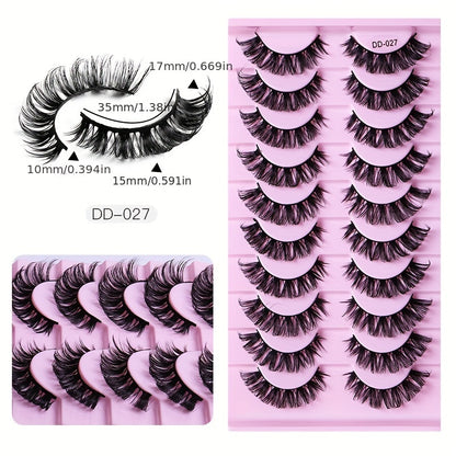 10 Pairs 3D Natural Look False Eyelashes, Hypoallergenic Individual Curl Up Lashes, Fluffy & Durable for Beginners Makeup