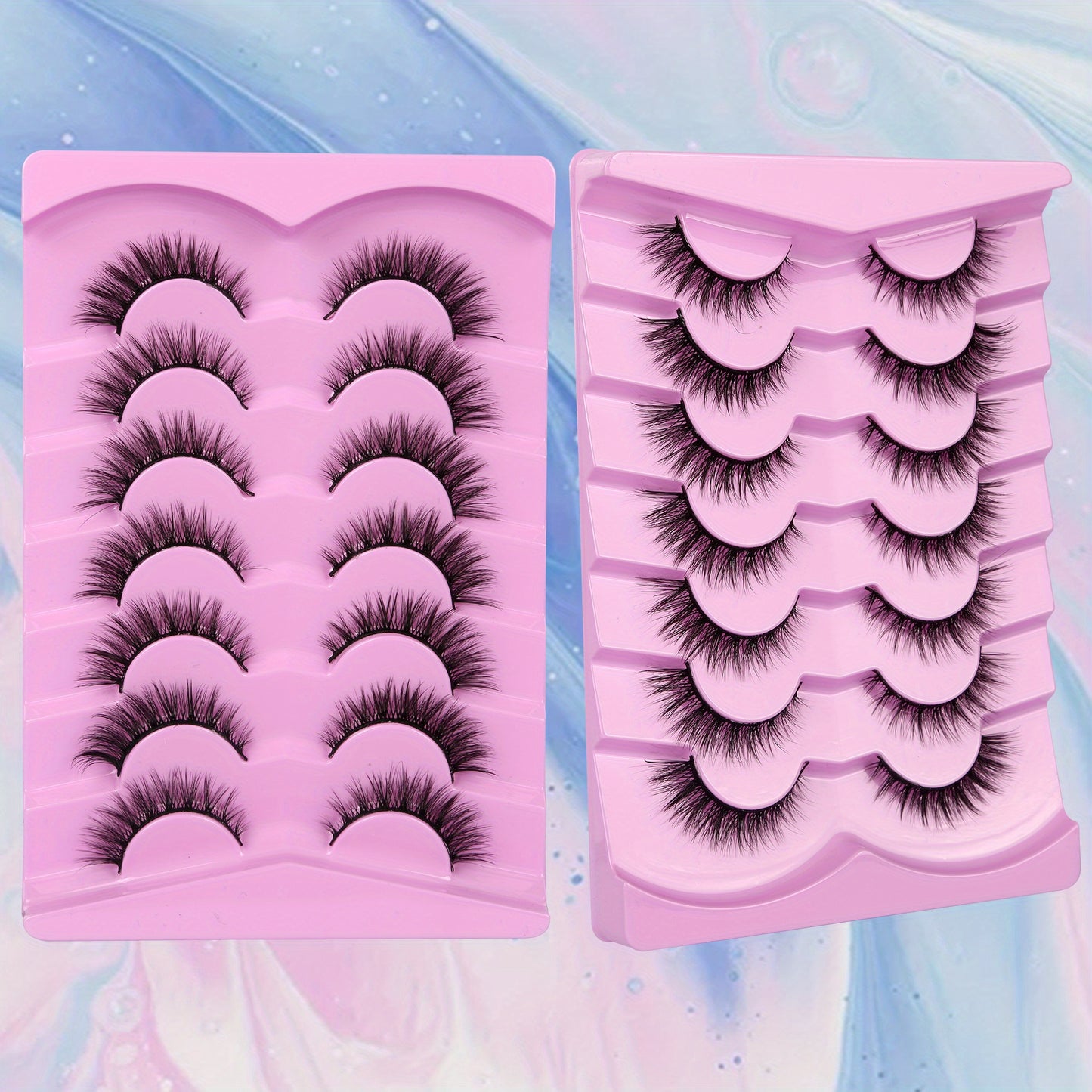 7 Pairs of 8D Fluffy Faux Mink Short Natural False Eyelashes – Dramatic Wispy Effect for Stunning Eye Look