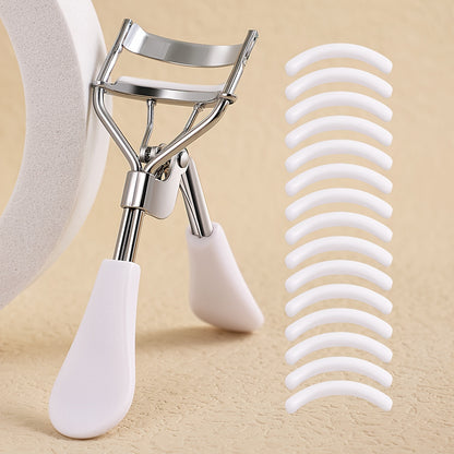 Portable Eyelash Curler (15 Silicone Pads), Stainless Steel Curved Handle, Curl & Shape, No Damage, Suitable for Women.