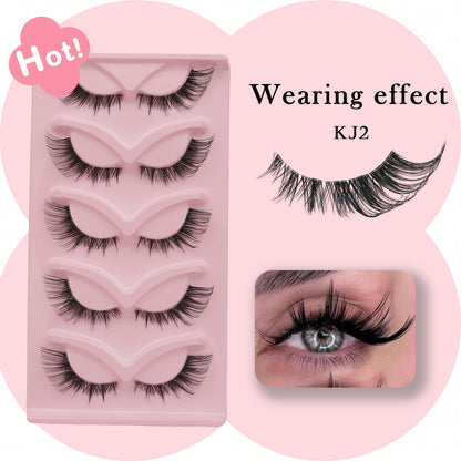 5 Pairs Self-Adhesive Russian DD & C Curl Fluffy Cluster Eyelashes - Reusable, Dramatic 3D Effect, Lengths 10-18mm