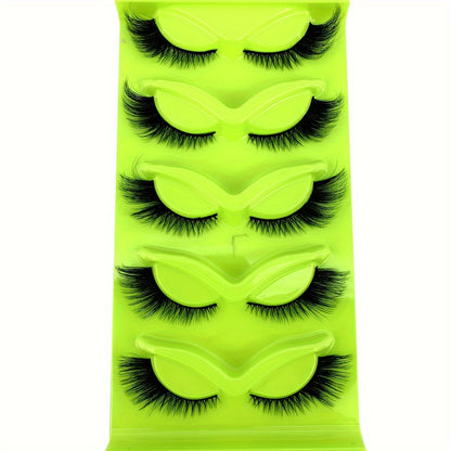 5 Pairs 3D Faux Mink Fluffy Cat Eye Thick Soft Cross Short Natural False Eyelashes