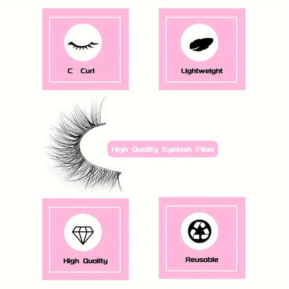 5 Pairs 3D Natural Faux Mink Wispy Cat Eye Lashes Pack with Transparent Stem, Crisscrossed Short Strip Lashes