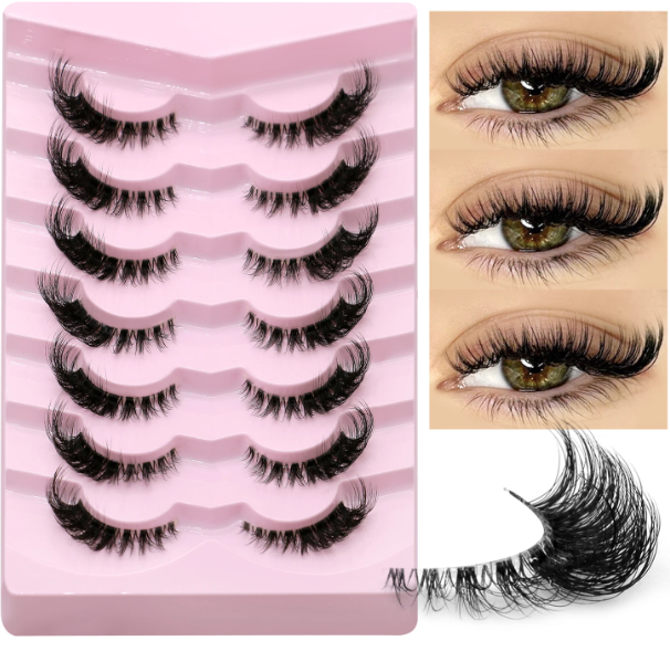 Cat Eye False Eyelashes – 5/7 Pairs Half Lashes, Fluffy Soft Invisible Band Mink Lashes