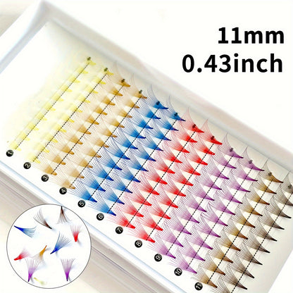 Colorful 10D Volume Fan Eyelash Extensions - 120 Clusters, Pointed Base, Easy-to-Apply & Reusable, Ethically Made, D-Curl, Mixed Colors (Yellow, Blue, Purple, Brown).