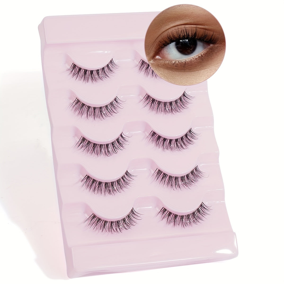 CURSAVELA 5 Pairs Natural Long Eyelashes - Transparent Stem, Fluffy & Curled, Eye-End Elongated