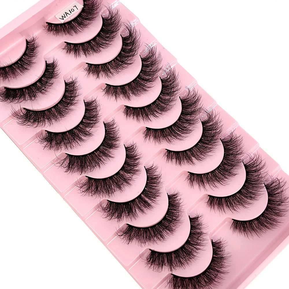 Classic Volume Eyelashes 10 Pairs Natural Slender 3D Faux Mink Cat Eye False Eyelashes, 3D Multi-layer Natural Fluffy Lashes