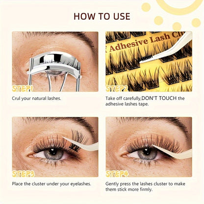 Individual DIY lashes Self-Adhesive Fluffy Cluster Eyelash Extensions - No Glue Needed, 40pcs/100pcs, Dense & Voluminous, 10-16mm Length, Easy Application, Doll & Cat Eye Look