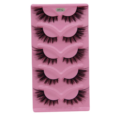 5-Pair Set 3D Cat Eye Fox Style False Eyelashes, Vintage Slanted Fluttering Design, Natural, Dense, Curled, Faux Lashes