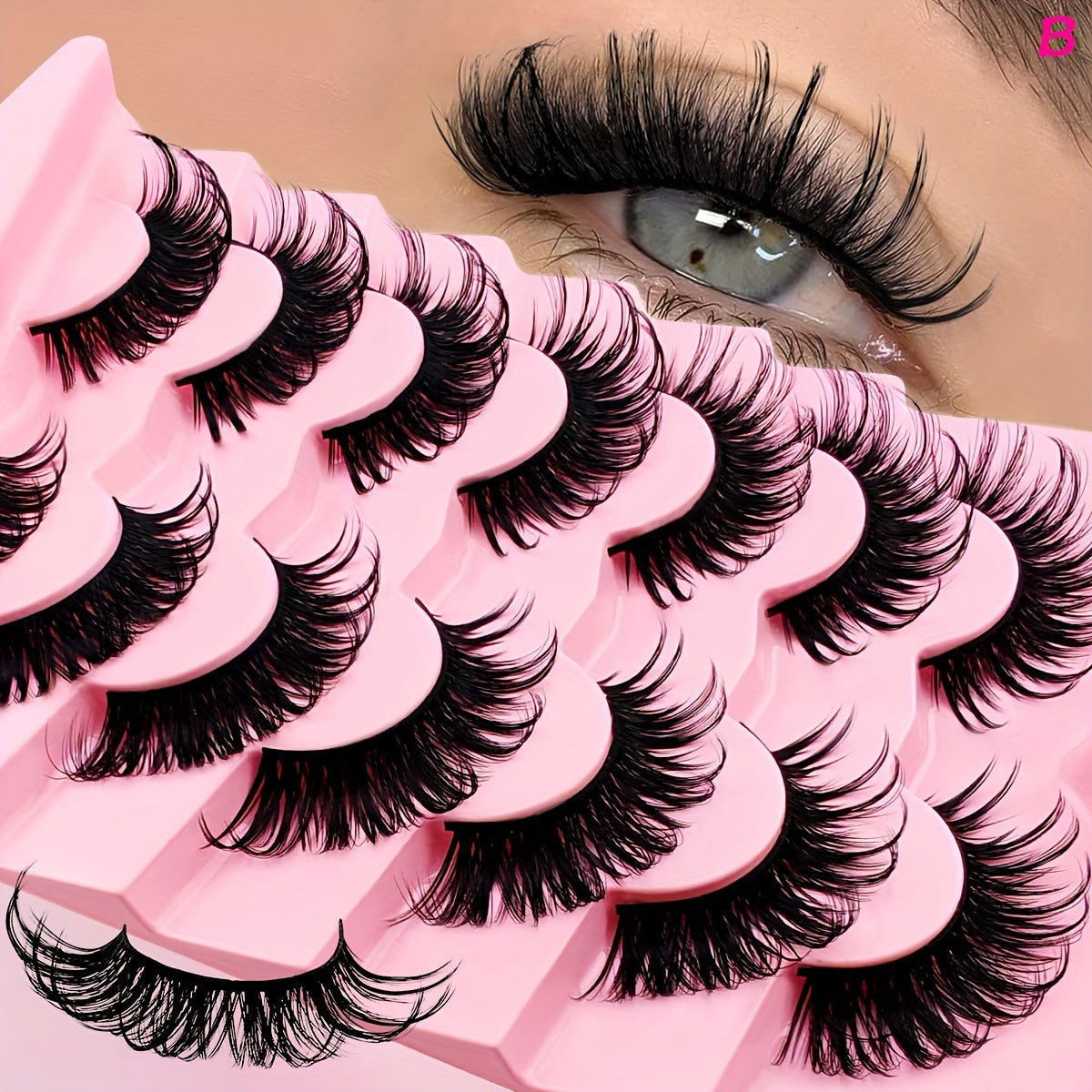 CURSAVELA 7 Pairs of D-Curl 19mm Manga Lashes - Thick & Wispy, Natural Slender Style for Cosplay & Anime Looks