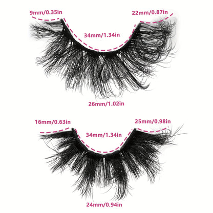 Classic Volume Eyelashes 7 Pairs 25mm Cat-Eye Faux Mink Lashes-8D Wispy,Dramatic Volume,Reusable,Easy to Apply