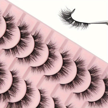 10 Pairs of Thick Cat Eye False Eyelashes - Natural Look, Fluffy, Handmade, Perfect for Daily Makeup.