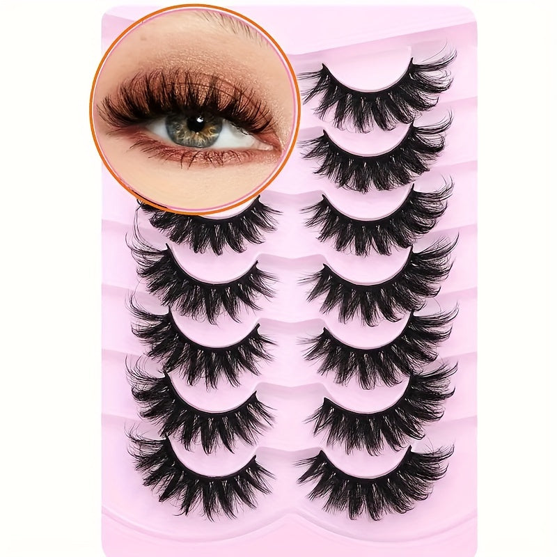 Classic Volume Eyelashes  7 Pairs Fluffy False Eyelashes, Cat Fox Eye Effect, D-Curl 8D Thick Dramatic Lashes that Look Like Lash Extensions