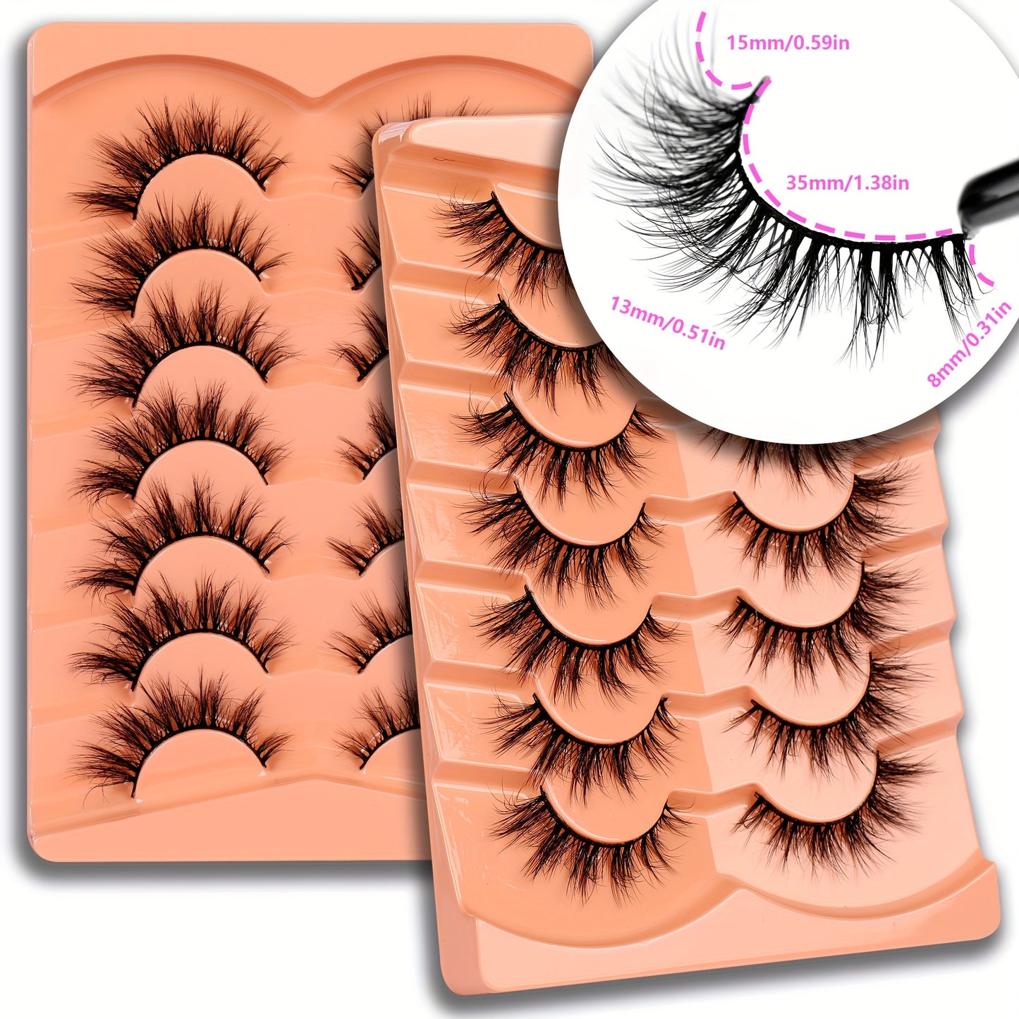 7 Pairs of 8D Fluffy Faux Mink Short Natural False Eyelashes – Dramatic Wispy Effect for Stunning Eye Look