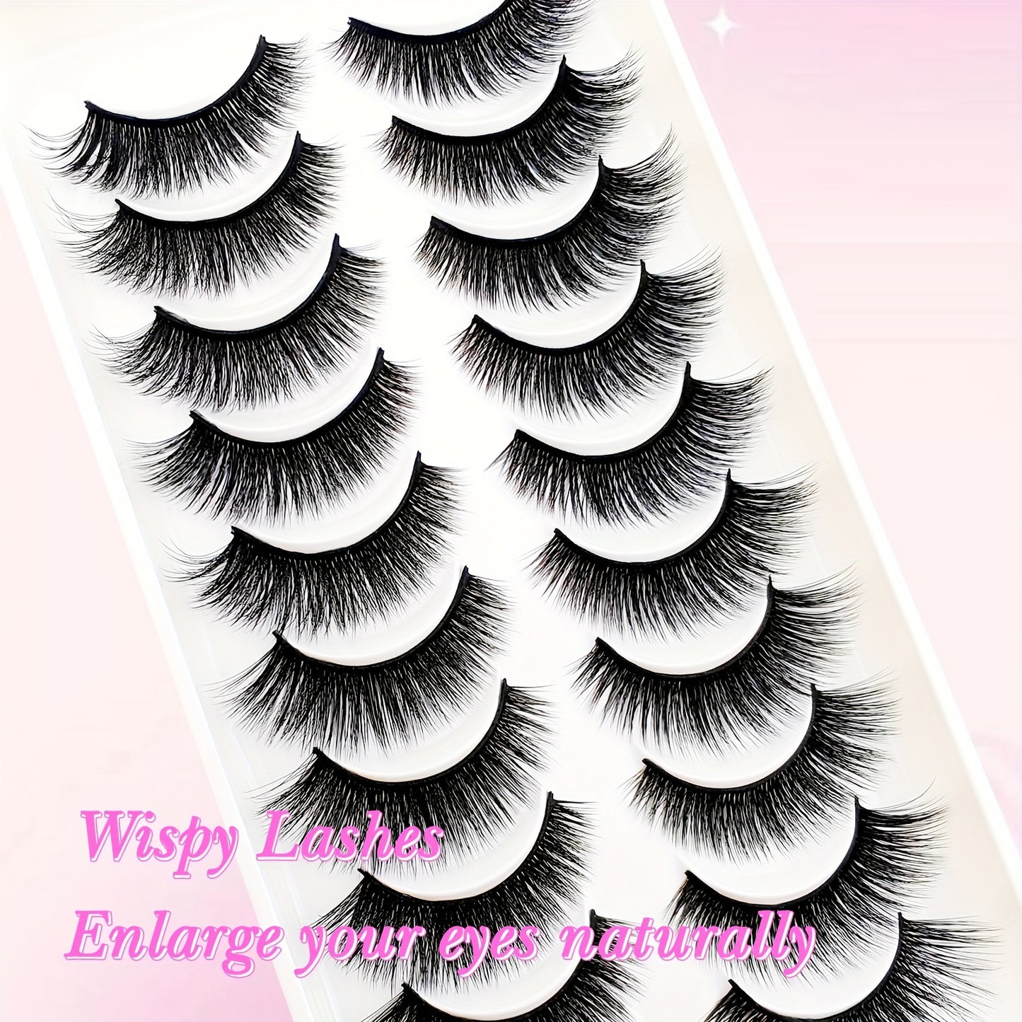 Princess & Beauty False Eyelashes 10 Pairs Set - Cat Eye Fluffy Volume C Curl Faux Mink Lashes in 6-9mm, 10-12mm, 13-15mm for Beginners, Reusable Multipack