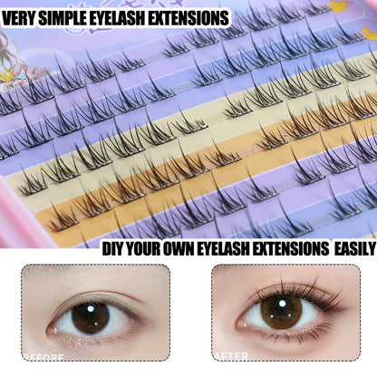 240 Clusters of Self-Adhesive False Eyelashes, No Glue Required, 8-12mm Sunflower False Eyelashes, C Curling, Self-Grafting, Natural and Light